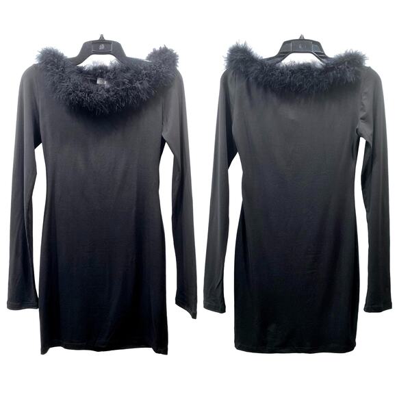 NEW Vintage Nadia Aboulhosn Mini Dress Black Marabou Trim - Picture 3 of 8